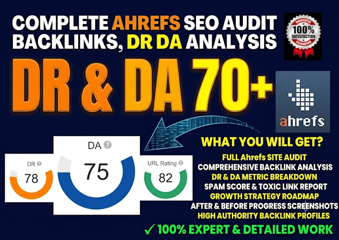 do complete ahrefs website seo audit, backlinks, domain rating dr da analysis