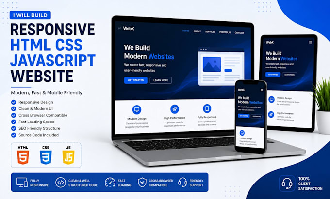 build a responsive HTML CSS javascript website