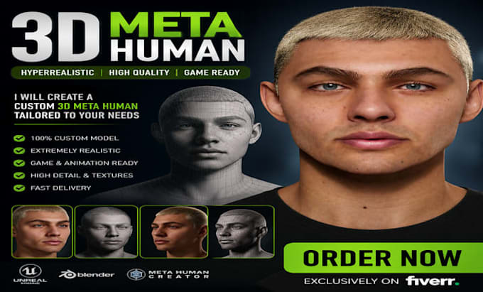 do 3d meta human realistic character modelling 3d games character design