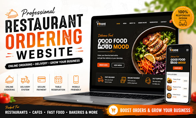 build a modern online restaurant ordering website with delivery system