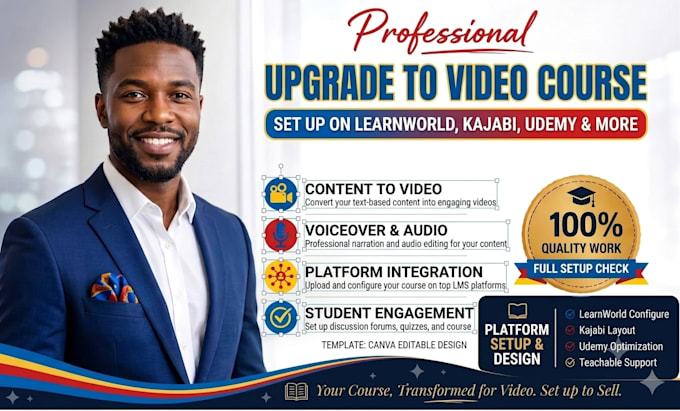 upgrade your online course to video course, and setup on learnworld kajabi udemy