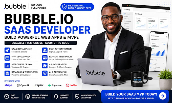 build bubble io saas web app mvp responsive no code development expert