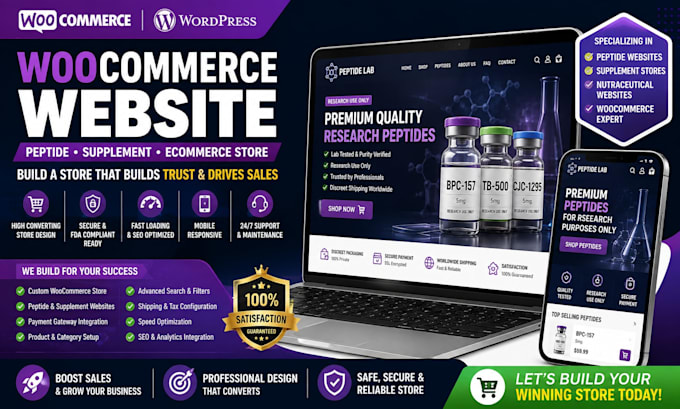 build woocommerce website, peptide website, woocommerce peptide, ecommerce store