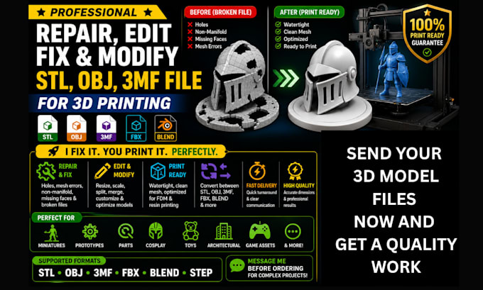 repair, edit fix and modify stl obj 3mf file for 3d printing