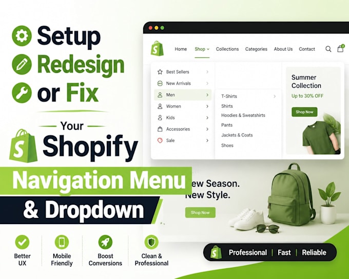fix shopify collections navigations menu drop down menu and redesign shopify
