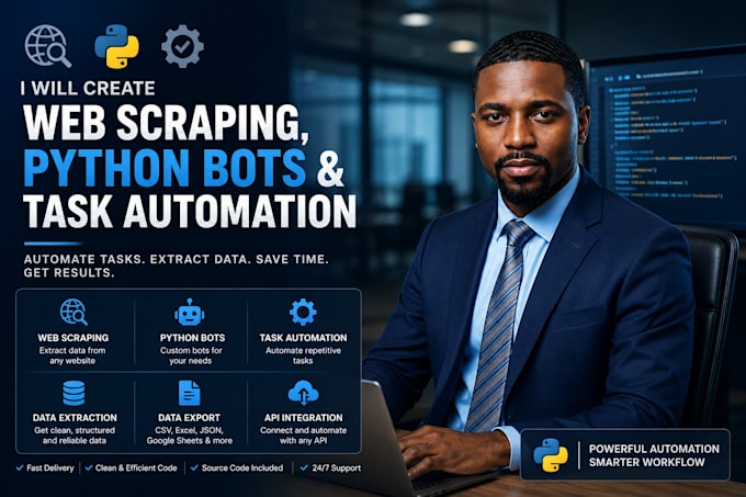 create web scraping, python bots and task automation