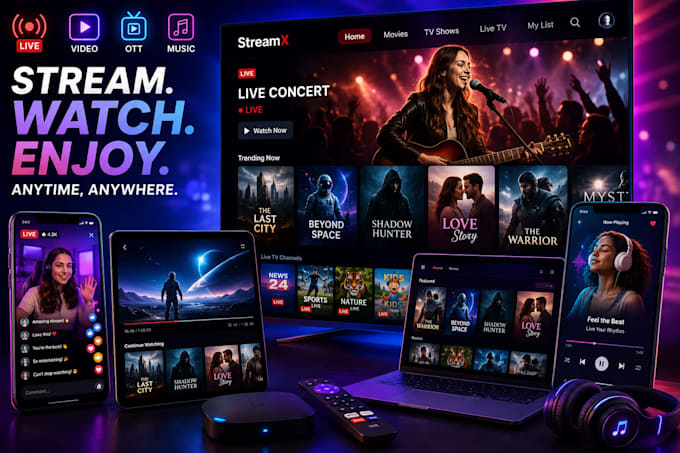develop live video app streaming  video streaming ott music streaming app