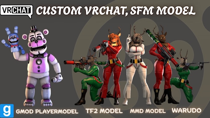 make fully rigged custom vrchat avatar, gmod playermodel, sfm model, warudo vrm