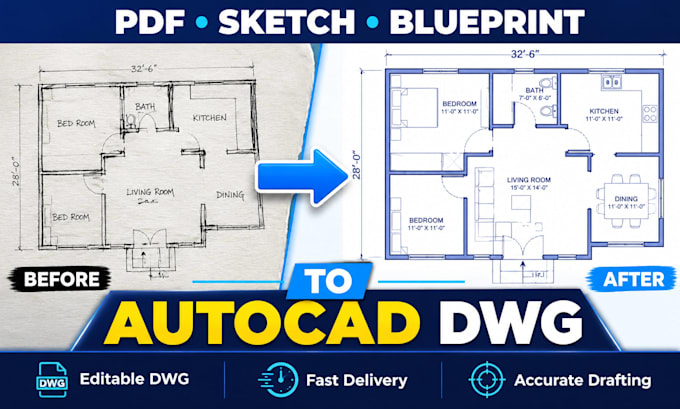 redraw floor plans from PDF or sketch in autocad