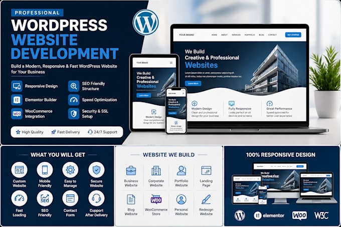 build a professional wordpress website, business website or woocommerce store