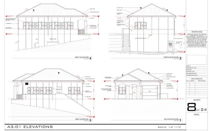 draft construction permit set,roof elevation layout plan,building section design