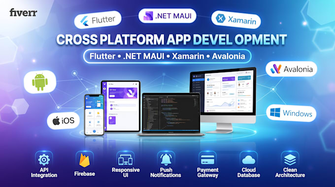 develop flutter, dot net maui, xamarin and avalonia cross platform mobile apps