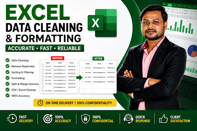 clean, format, organize excel data and CSV data