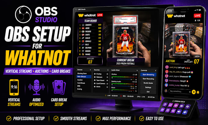 setup obs studio for whatnot vertical streams auctions card breaks