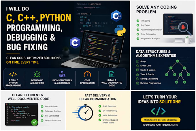 do c plus , python programming debugging and bug fixing