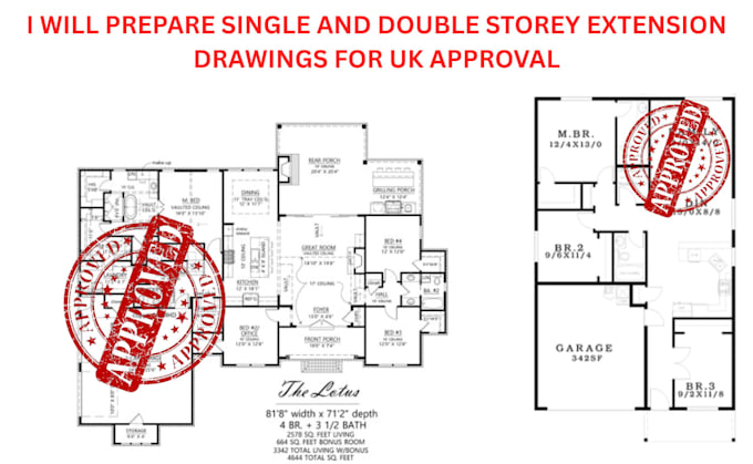prepare single and double storey extension drawings for UK approval