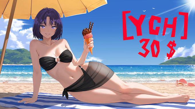 ych swimsuit, beach, anime summer