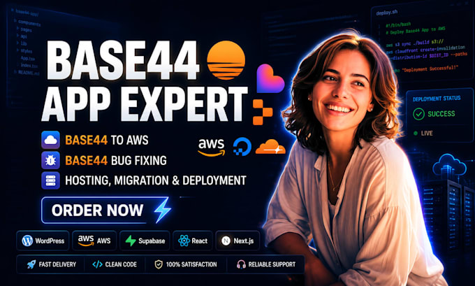 base 44 expert migrate base44 to wordpress aws deploy base44 app bug fix