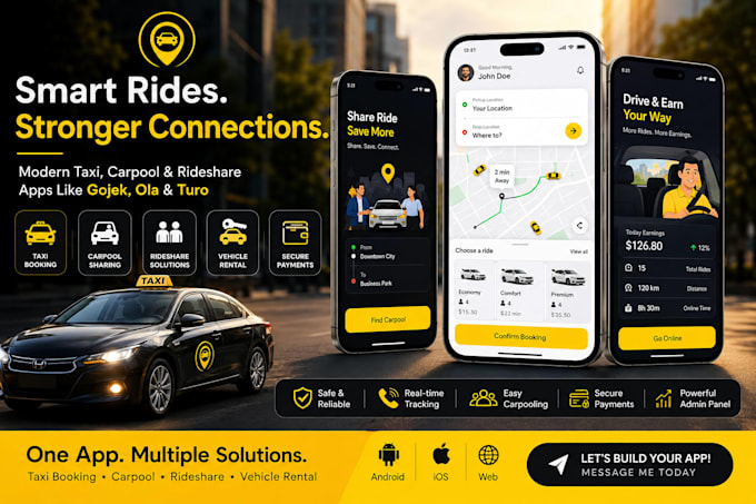 develop taxi booking app capooling app rideshare gojek ola turo app