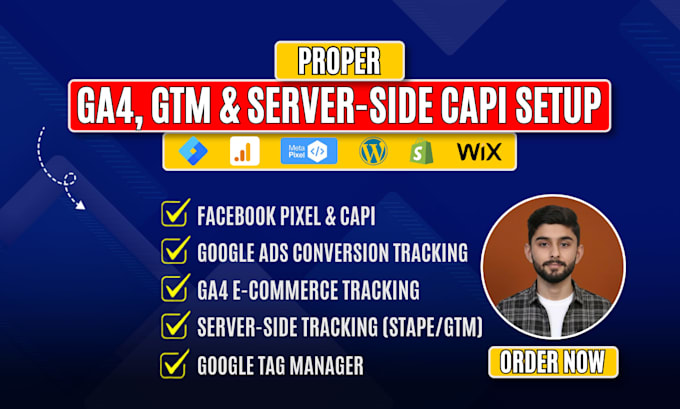 setup ga4 ecommerce, google ads conversion, server side tracking via GTM