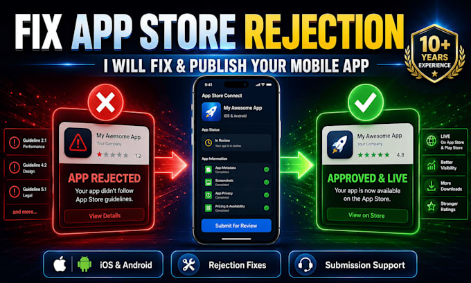 fix app store rejection and publish your mobile app