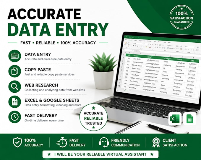 do accurate data entry, copy paste and web research