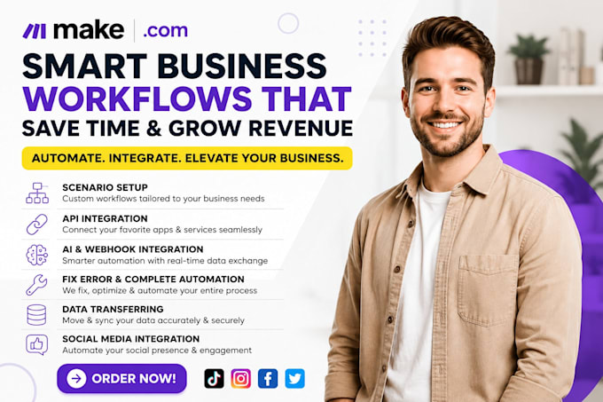 fix make com, made com, setup make com automation, api integration, make expert