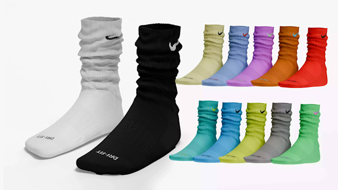 do 3d socks design, socks mockup, socks modelling, socks animation, 3d design