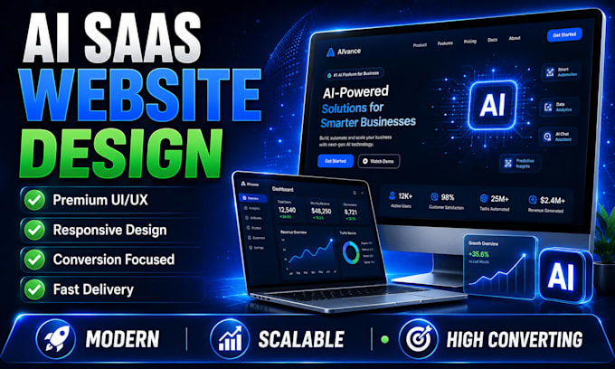 build a modern ai saas website, startup landing page, and software website