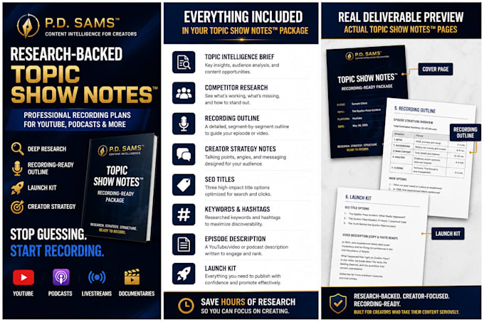 research and create recording ready show notes