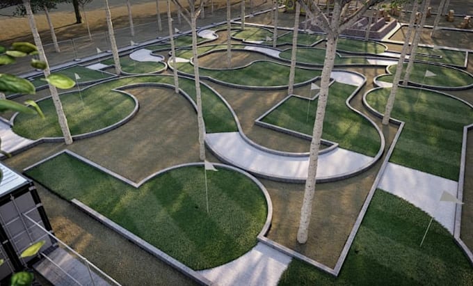 do realistic 3d golf putting green, golf landscape design, mini golf course
