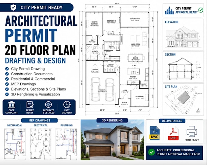 do permit ready architectural, structural, and mep drawings for city permit USA