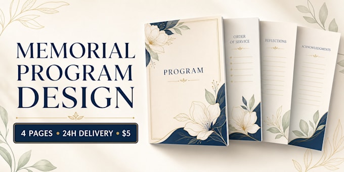design an elegant funeral program obituary or memorial booklet