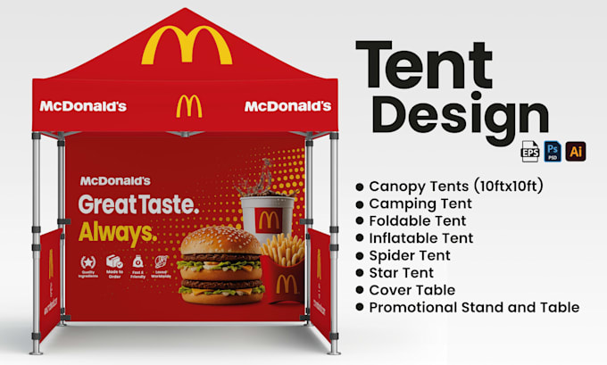 design attractive canopy tent, table cover and feather flag