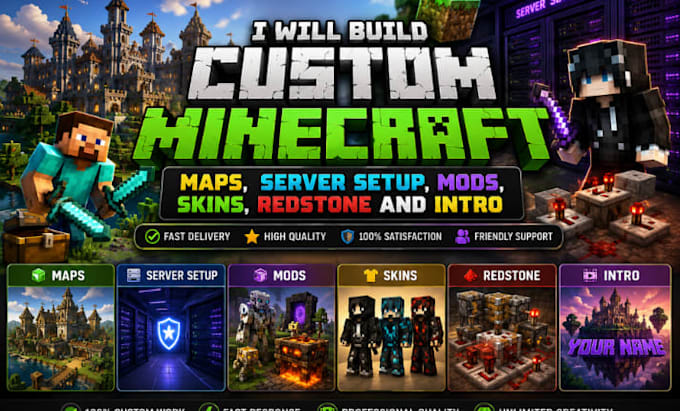 build custom minecraft maps, server setup, mods, skins, redstone and intro