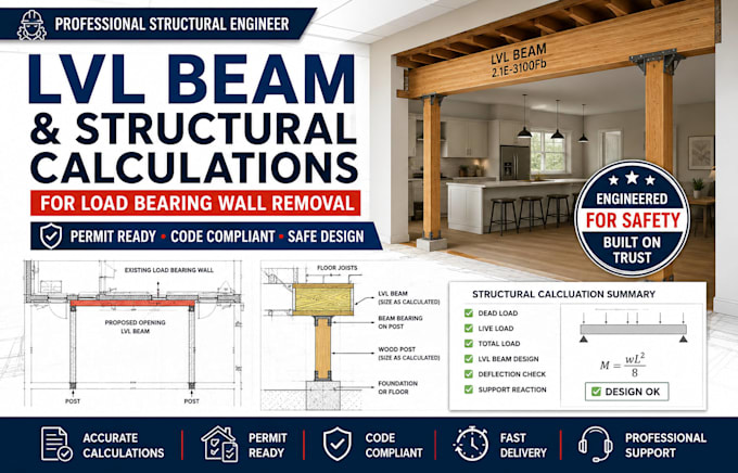 do lvl beam and structural calculations for load bearing wall removal permit