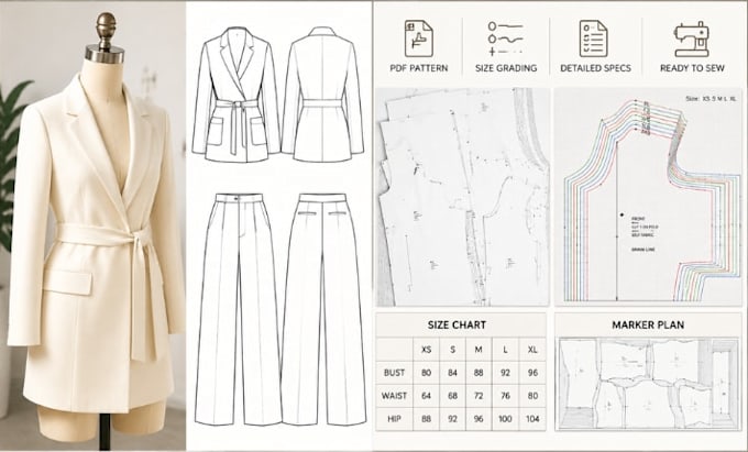 create sewing pattern and pattern grading for cloing manufacturing