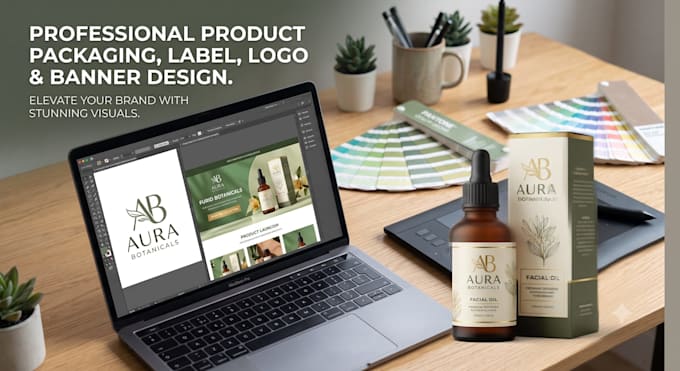 design premium product packaging, labels, logo, and banners