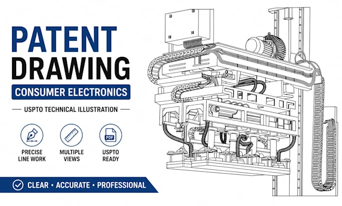design patent drawing, consumer electronics, uspto technical illustration