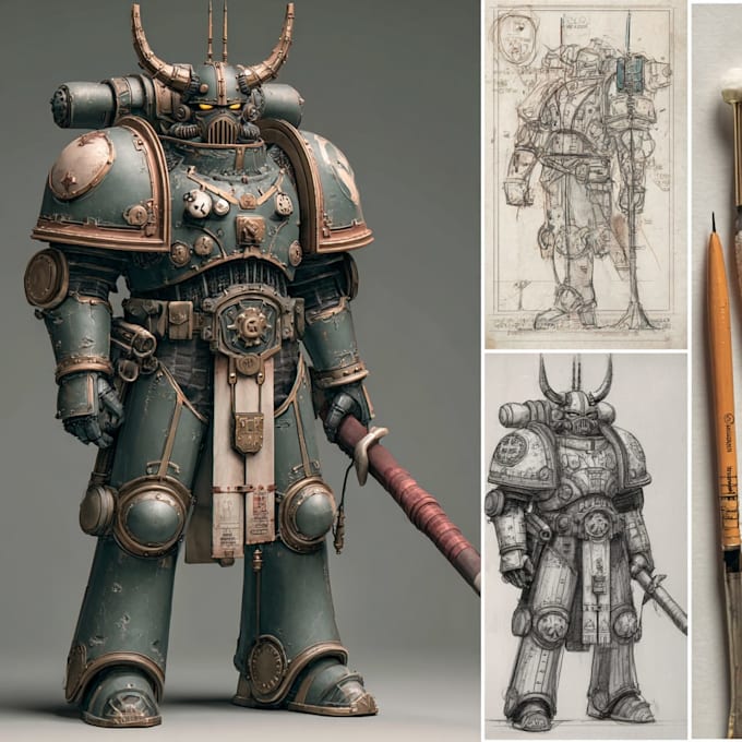 draw a custom warhammer 40k inspired grimdark character illustration