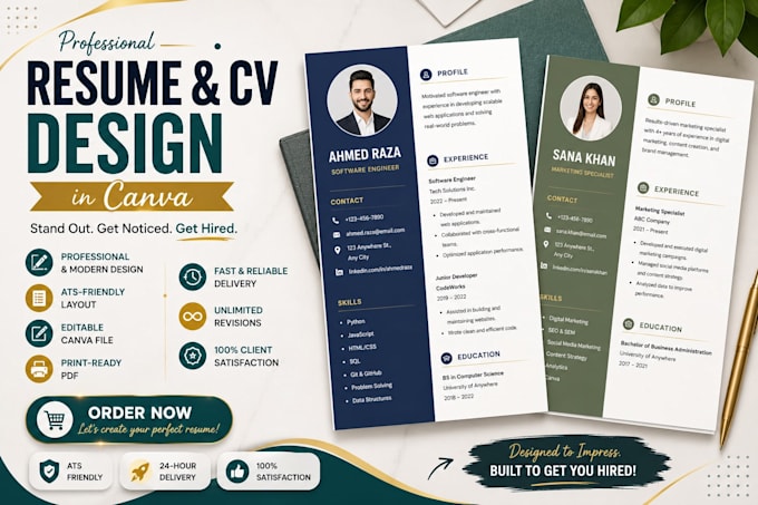 design a professional resume and CV in canva