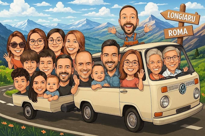 draw group cartoon, caricature based on your photo