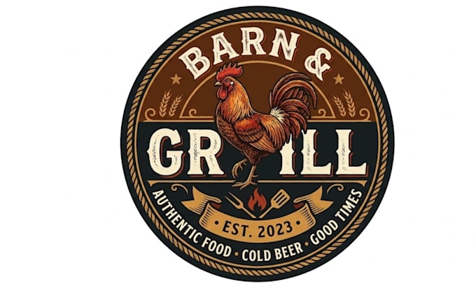 do a barn and grill logo with a classic chicken rooster