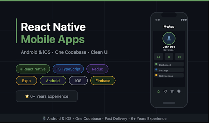 build a react native mobile app for android and ios with clean UI