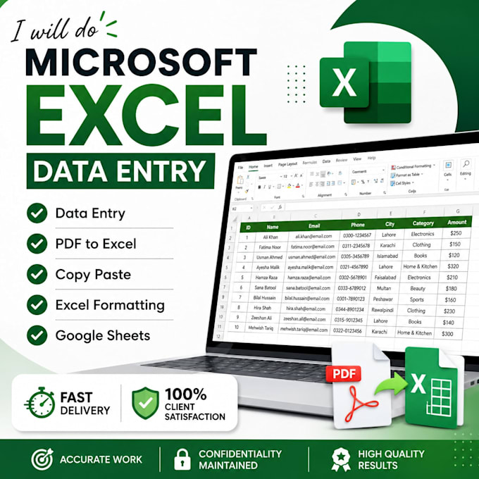 do microsoft excel data entry, copy paste and PDF to excel