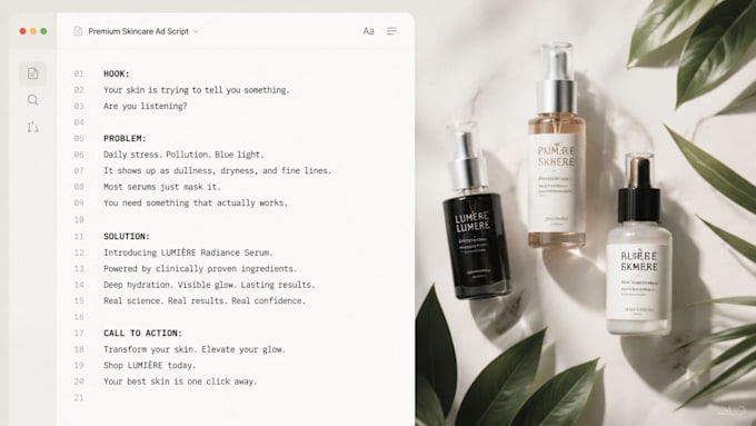write high converting skincare tiktok ads script for ai ugc