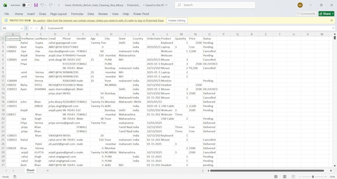 clean ,format ,merge ,split excel data