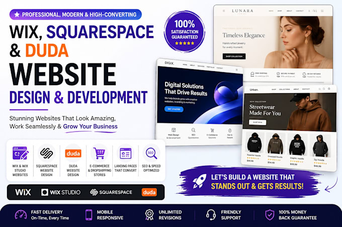 create squarespace and wix website development design duda ecommerce website