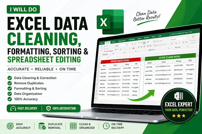 do excel data cleaning, formatting, sorting and spreadsheet editing