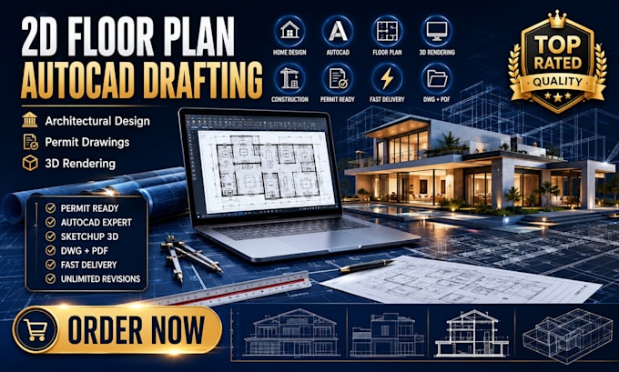 create 2d floor plan autocad drafting permit ready house plans fast
